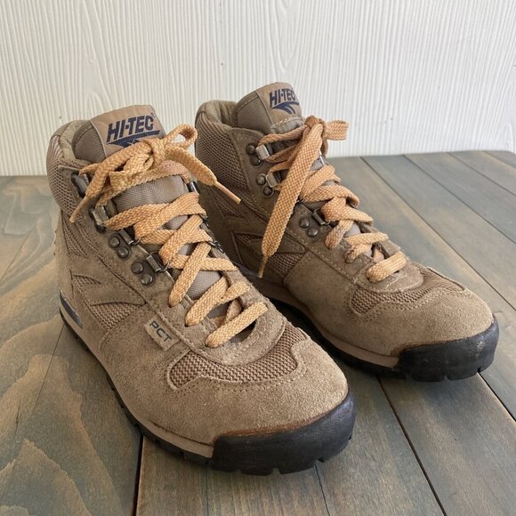 HI-TEC Canvas Leather Hiking Sneaker Boots Lace Up High Top Womens Size 6.5 (J8) - Picture 1 of 7